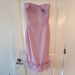 Lilac corset, Fashion Nova midi dress with feather detail. Size large.